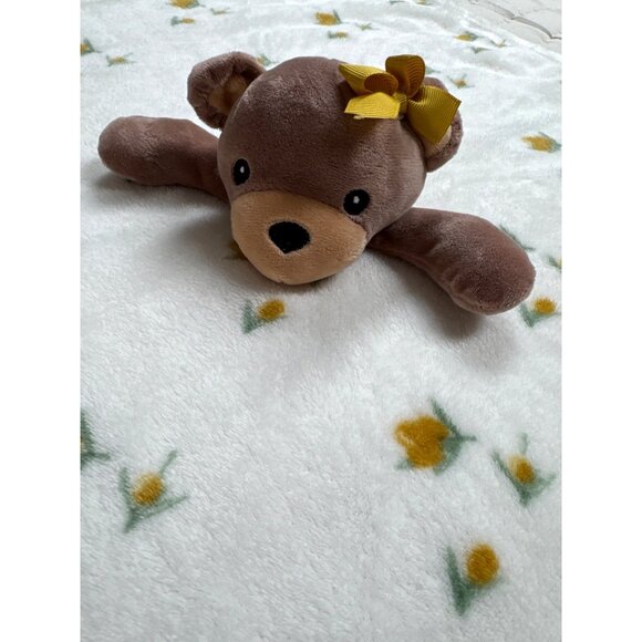 Lila & Jack White Gold Yellow Flowers Bow BEAR Baby Blanket Security Lovey 24" x - Picture 2 of 6